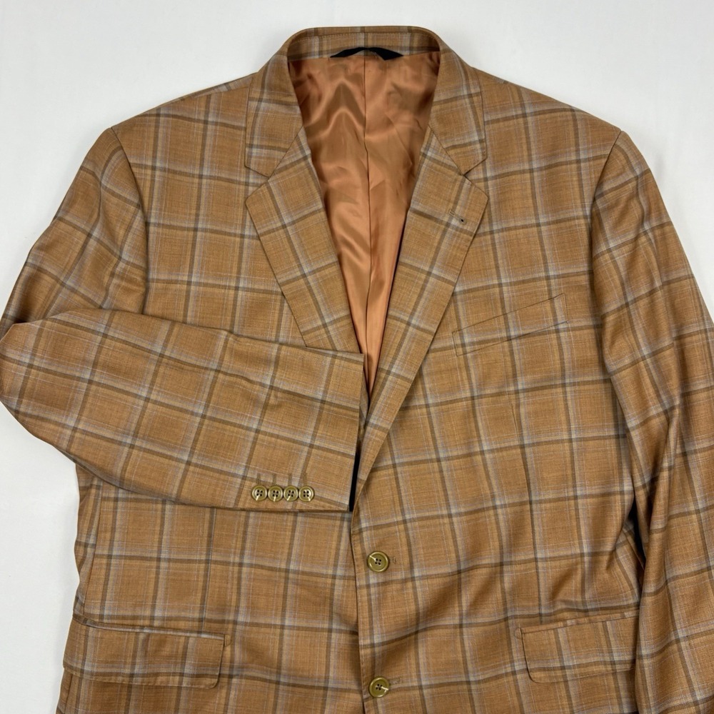 Baroni Couture Reda Super 130's Wool Sport Coat 46R Camel/Sky Blue Windowpane